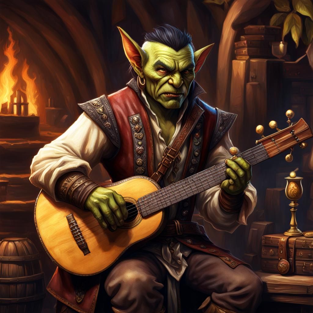 Half-Orc Goblin Bard in Pop Art Style