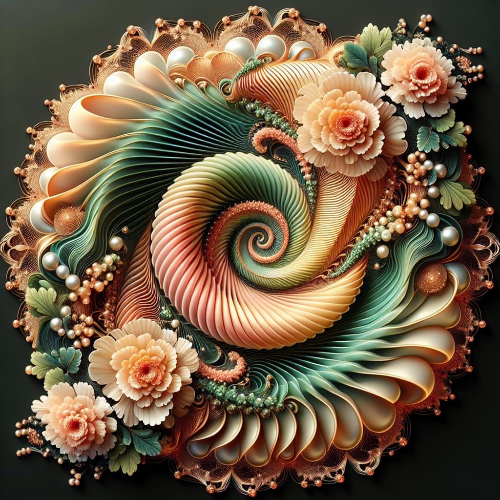 Vibrant Fractal Design with Gold Filigree and Floral Element...