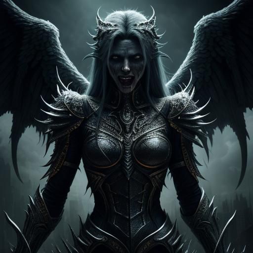 Futuristic Angel with Fangs in Hyperrealistic Detail