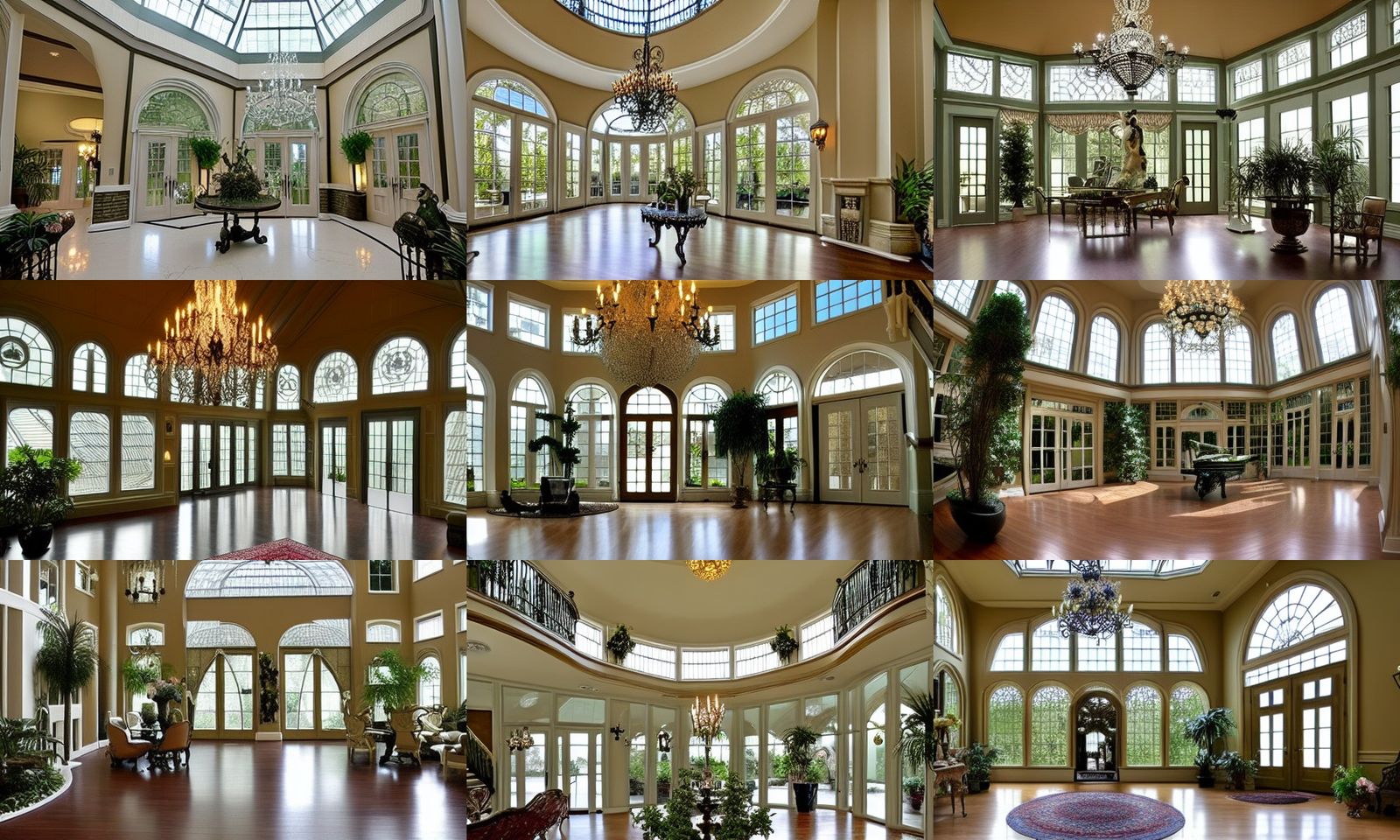 Greige McMansion Foyer Bird Sanctuary Conservatory