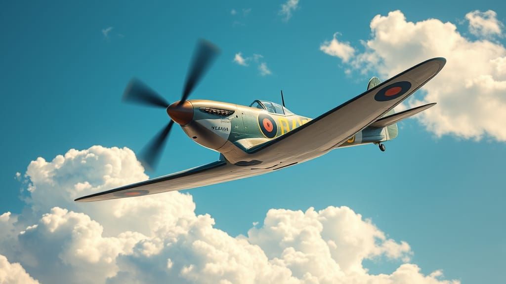 Vintage Fighter Plane Soars Through Clear Blue Sky