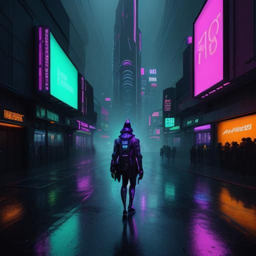 Cyberpunk Cityscape with Neon Reflections