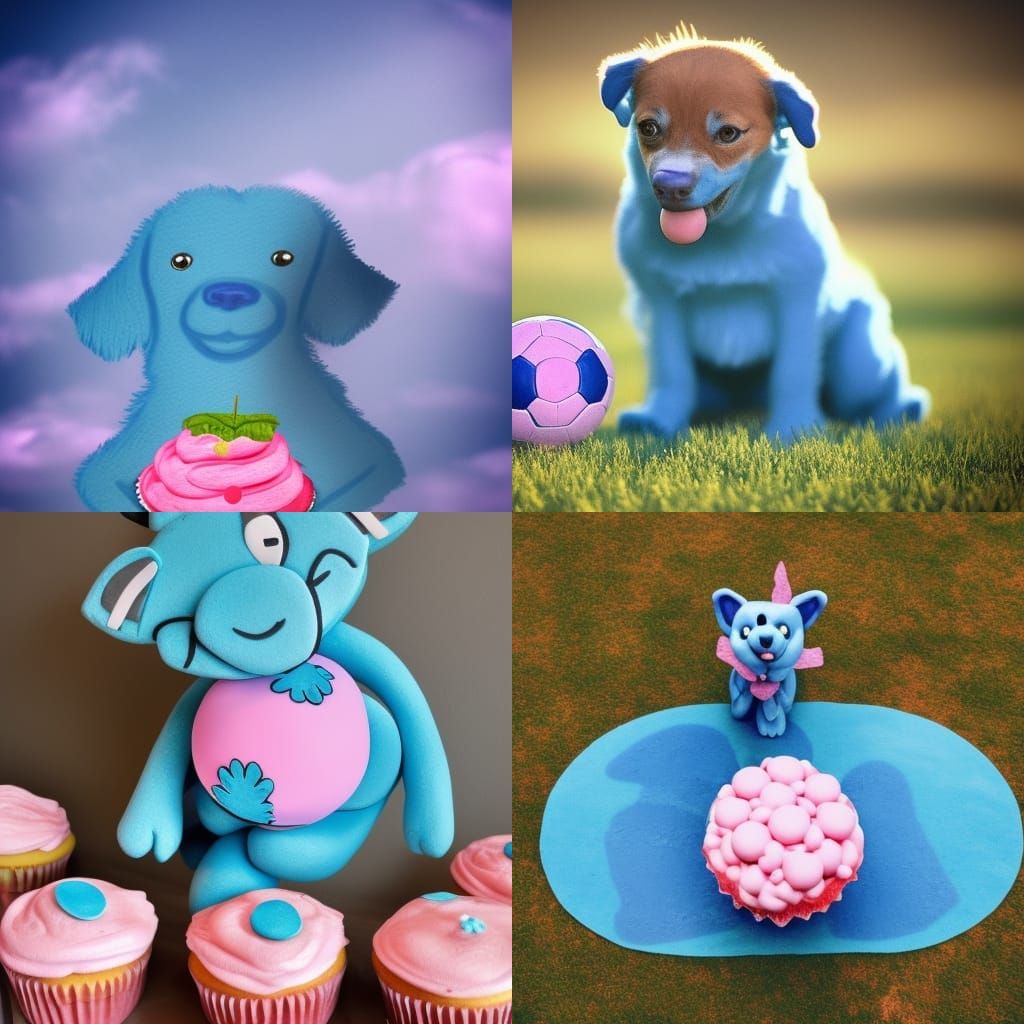 Blue Dog Dancing on Moon with Cupcakes
