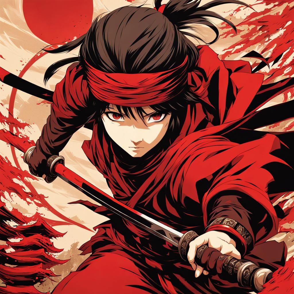 Ninja Girl Attacks: Vibrant Anime-Style Drawing