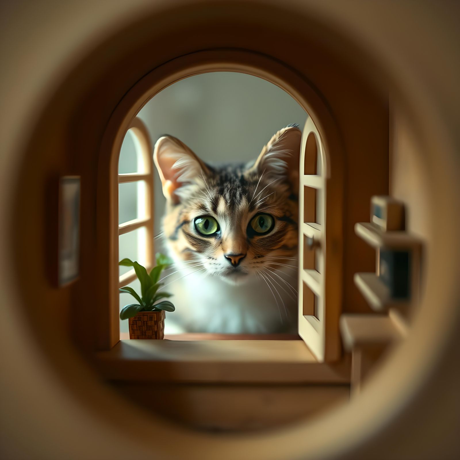 Cat's Eye View Through Dollhouse Window