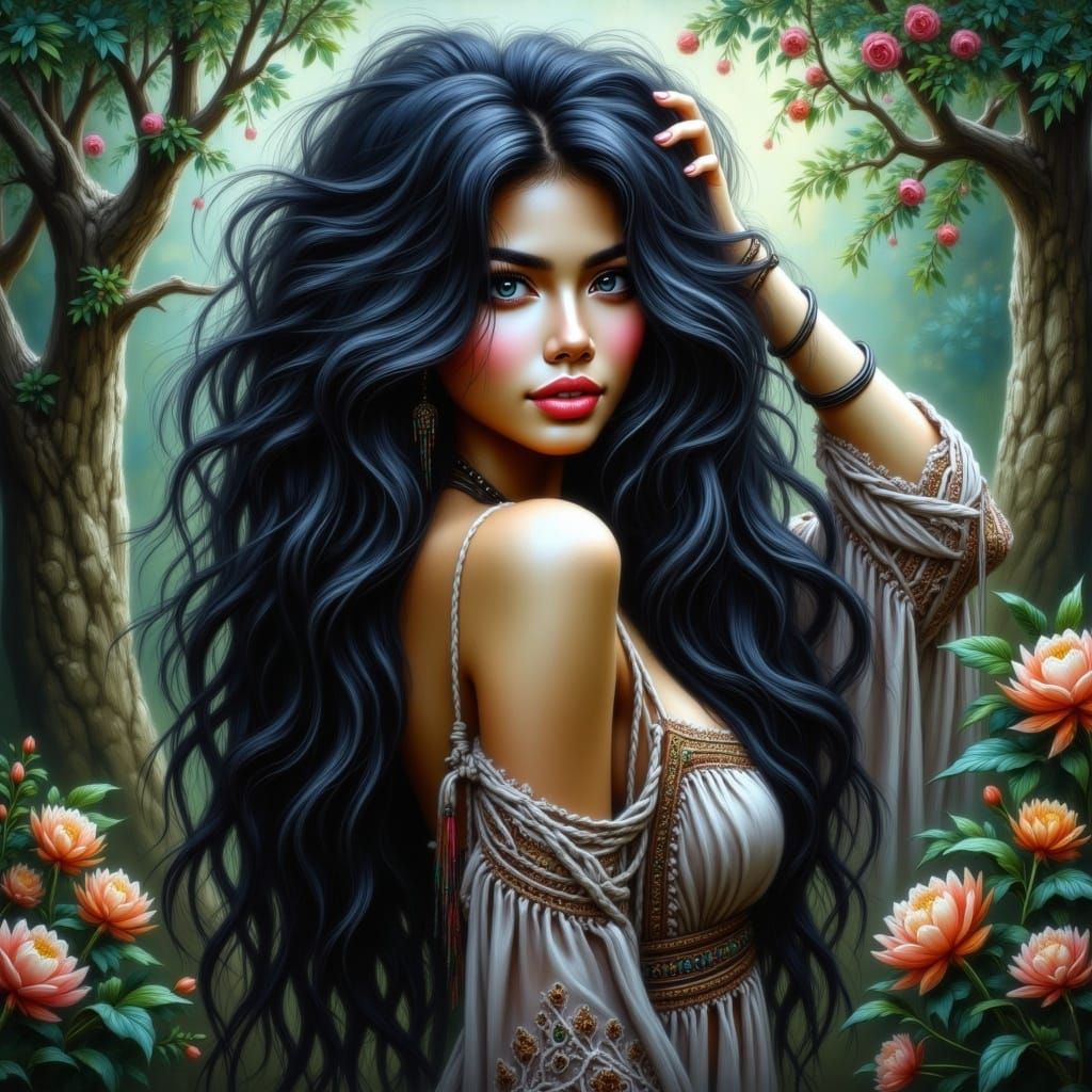 Black-Haired Fairy in Enchanted Woods