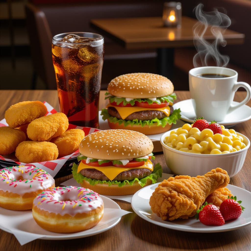 Gourmet Fast Food and Dessert Feast