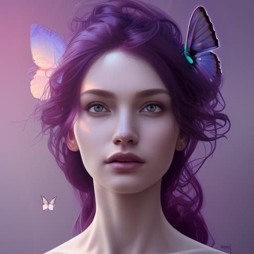 Woman with butterflies in hair