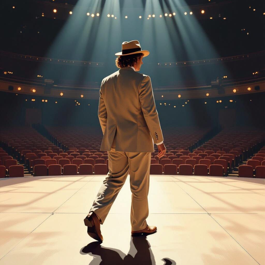 Man in Linen Suit Walks Empty Berlin Stage