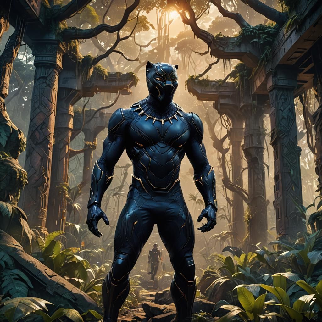 Black Panther in Jungle Ruins: Fantasy Concept Art