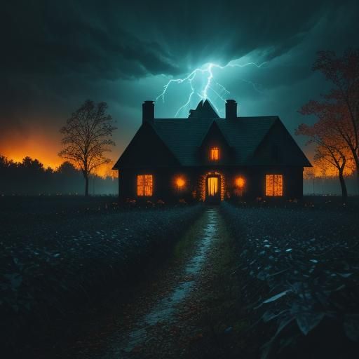 Haunted Pumpkin Patch in Dark Impressionism Style