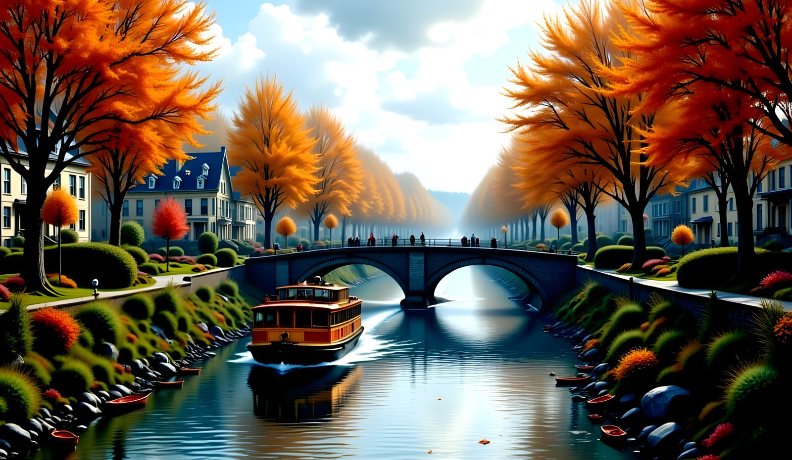 The ferry sails the river