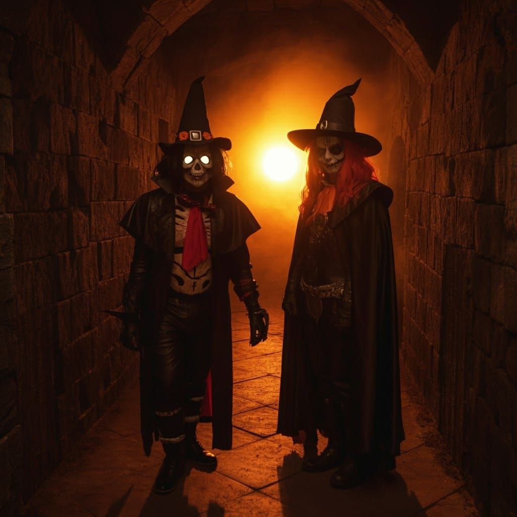 Futuristic Halloween Dungeon Sunset in Vaporwave Style