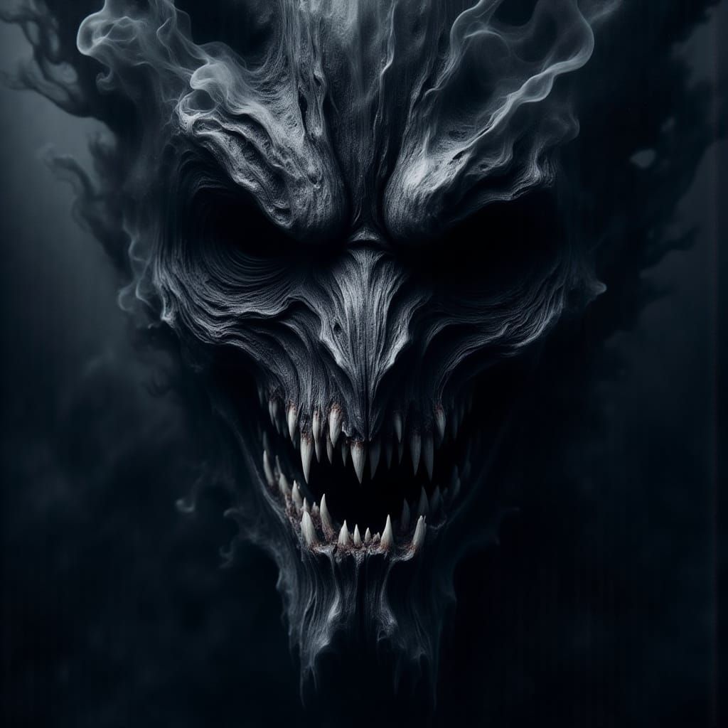 Gothic Demon Confrontation in Dark, Smoky Realism