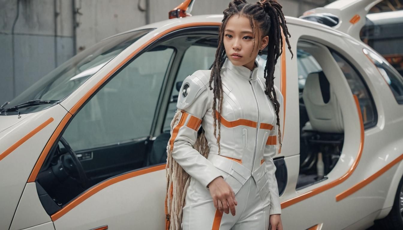 Futuristic Japanese Woman with Retro Car