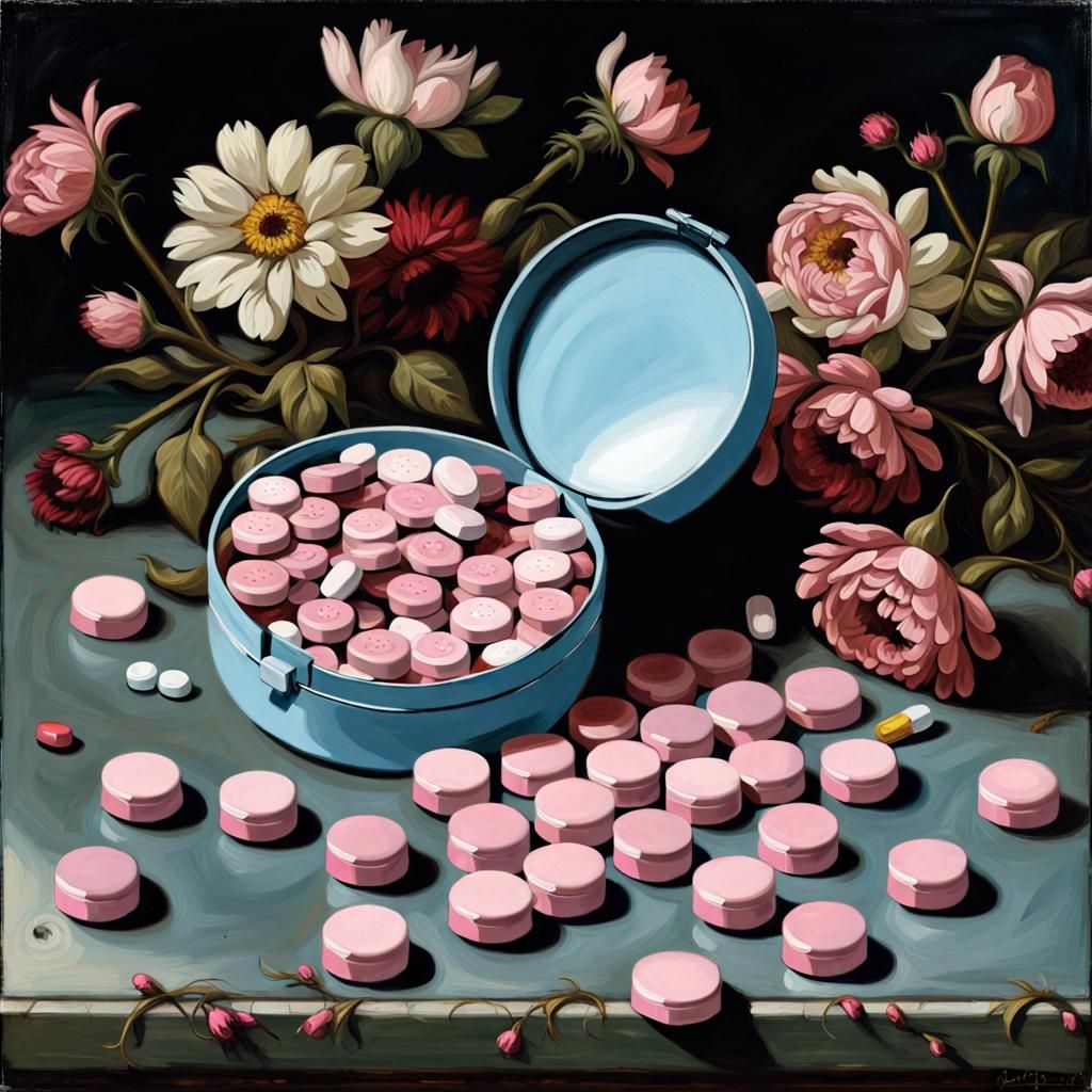 Pills and Flowers in Baroque Still Life