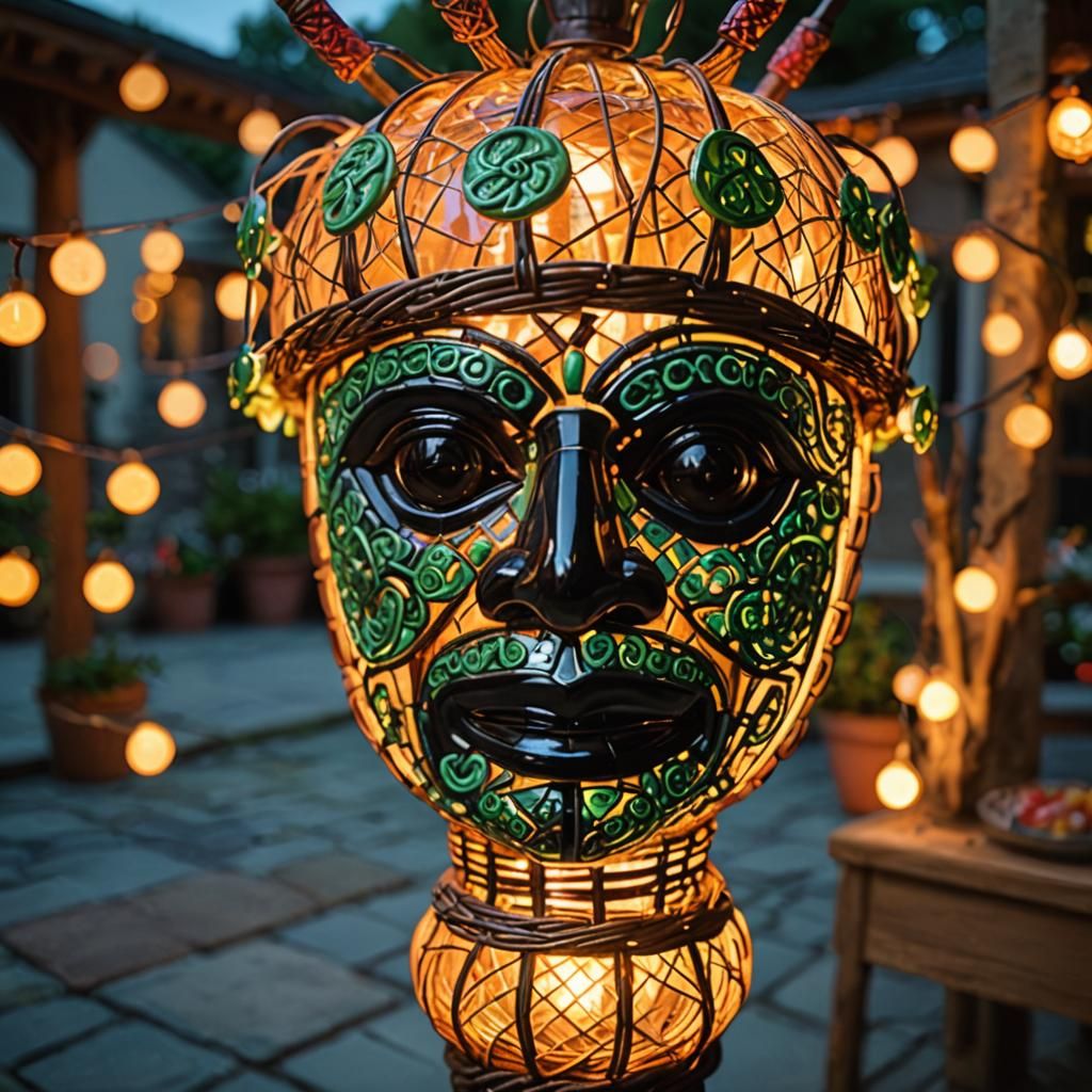 Celtic Wicker Lamp on Summer Patio, Impressionist Style