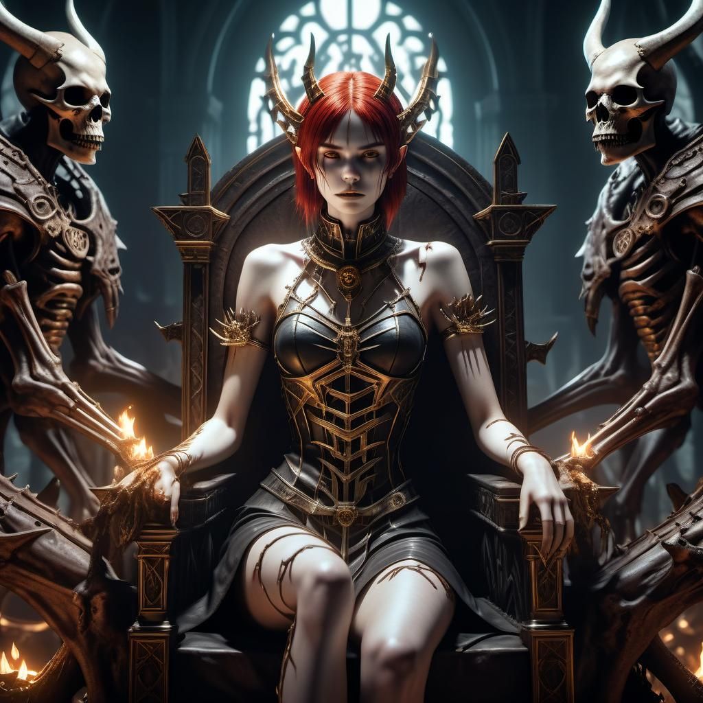 Lilith on Bone Throne in Dark Fantasy Art
