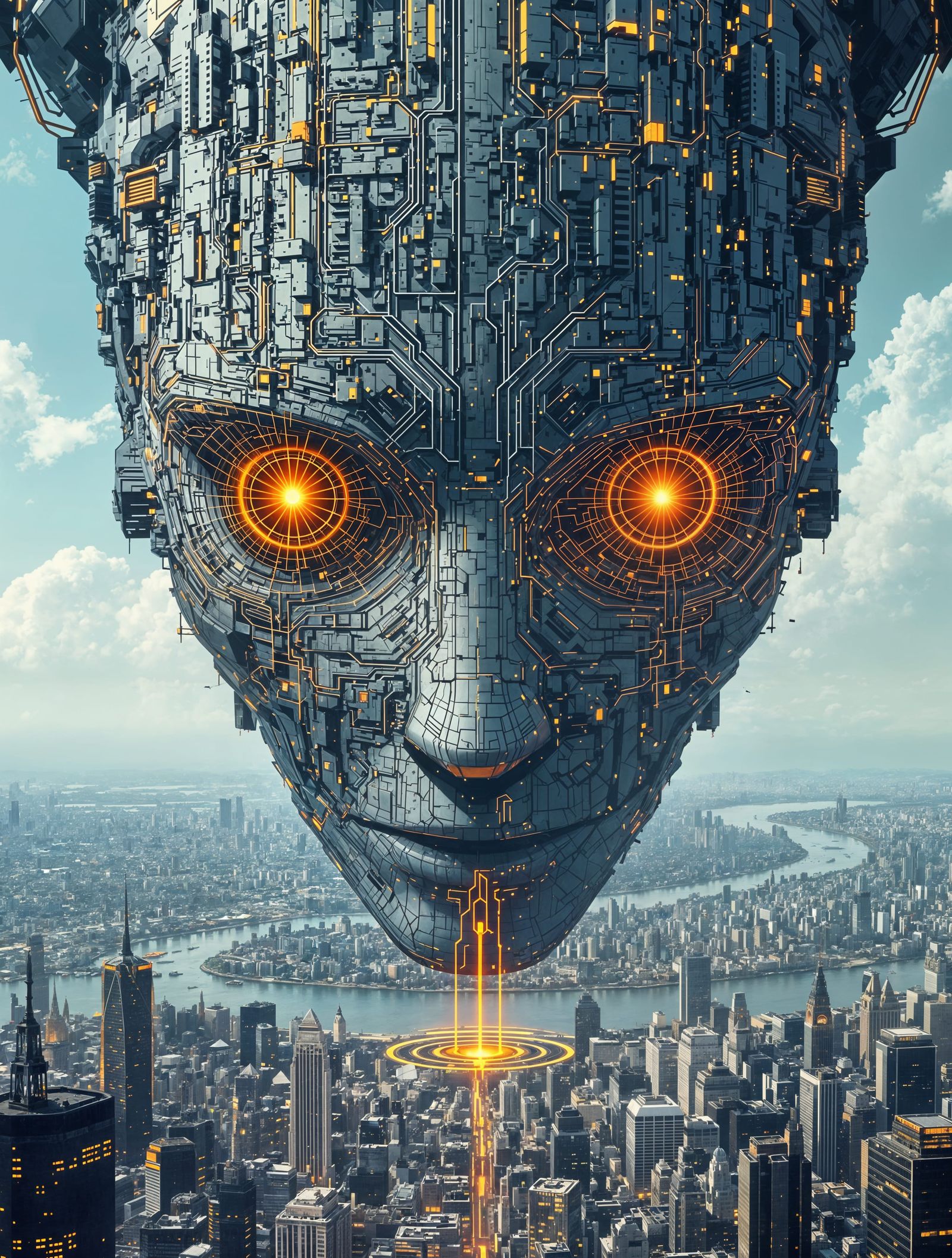 Cyberpunk Megastructure Face Overlooks City