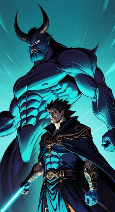 Turquoise Beast and Divine Power in Anime Style