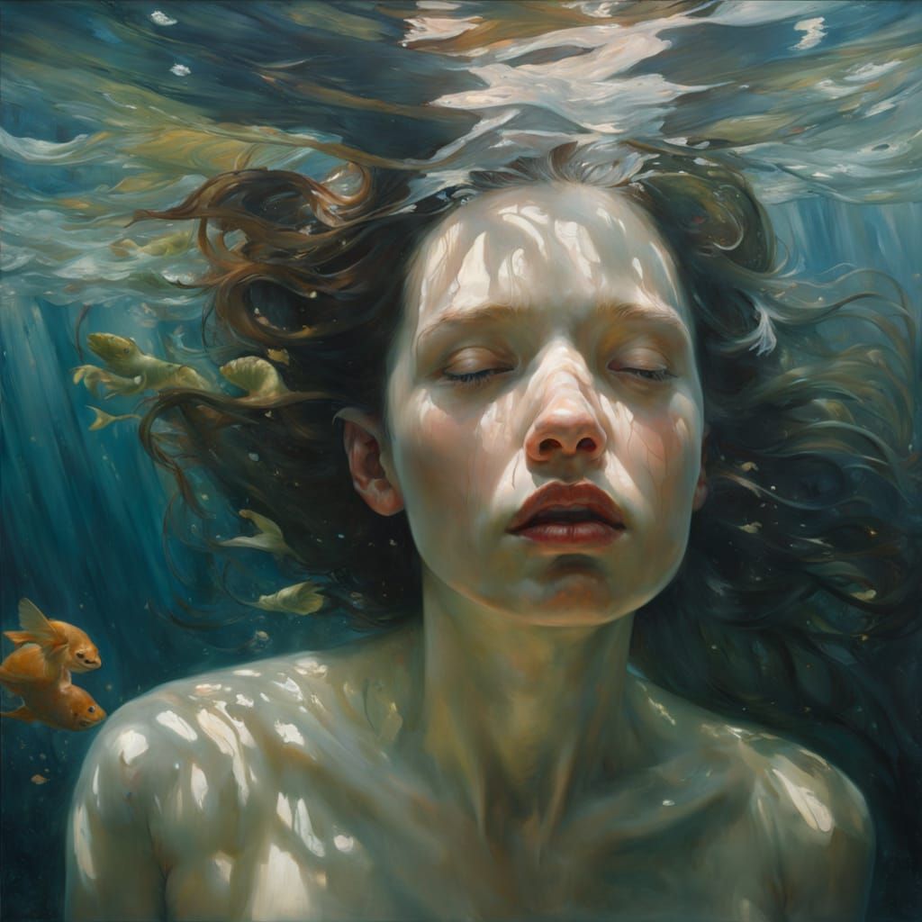 Survivor in Flooded Bathtub with Surreal Reflections