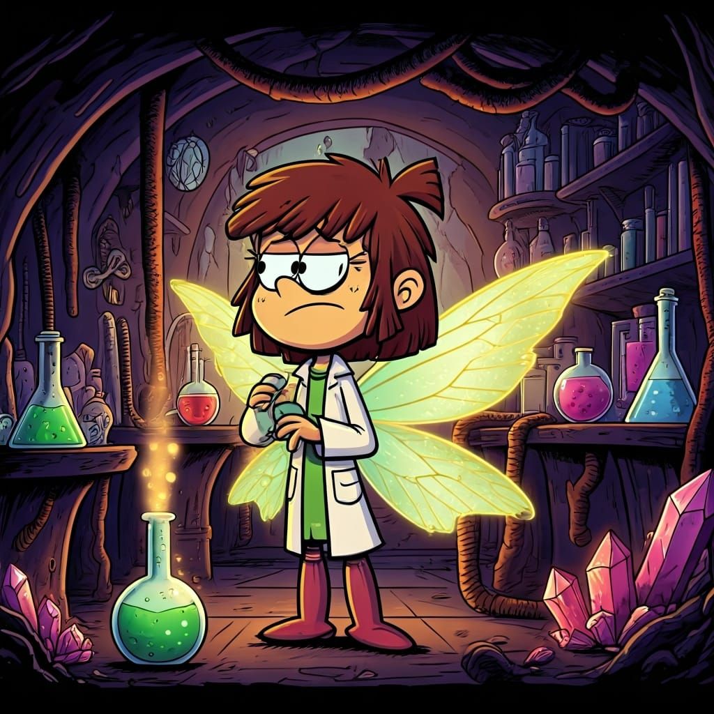 Imagine Lisa Loud from The Loud House as a scientist fairy, ...