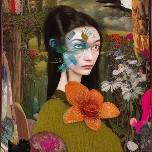 Fashion Lady in Vintage Dressing Room, Mixed Media Art