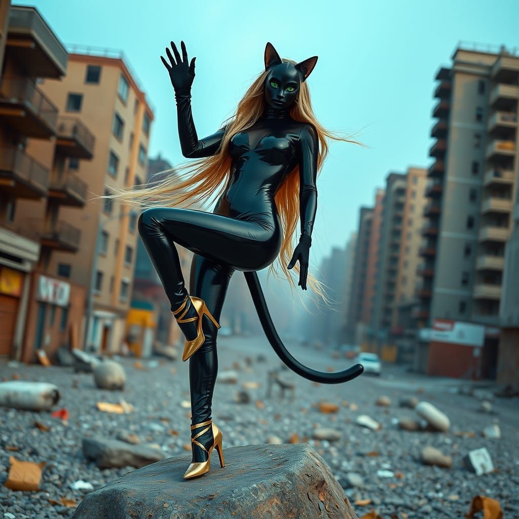 Ethereal Goddess Emerges from Urban Landscape in Cyberpunk C...