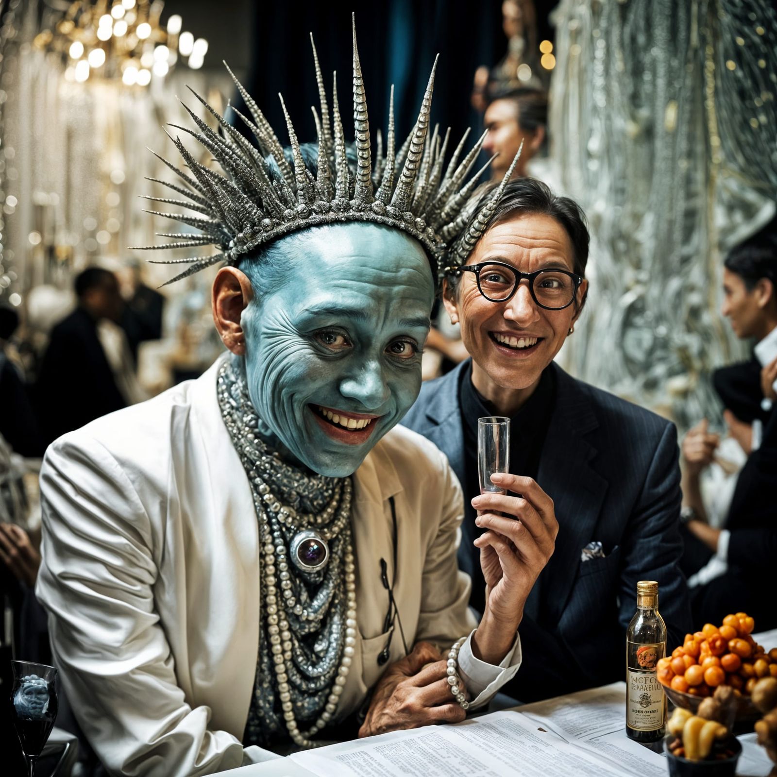 Surreal Alien Restaurant Celebration in Magical Realism