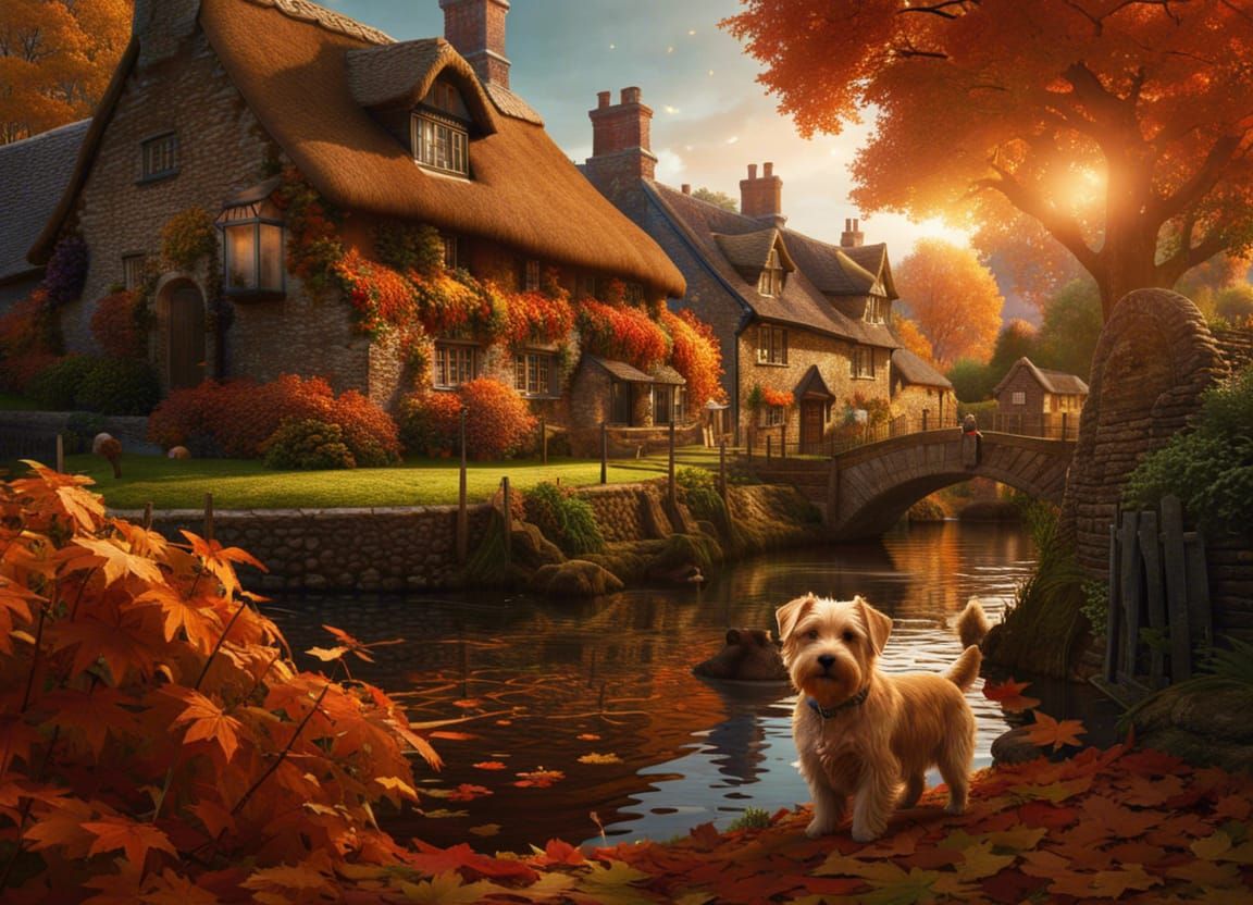 Norfolk Terrier in Quaint English Village