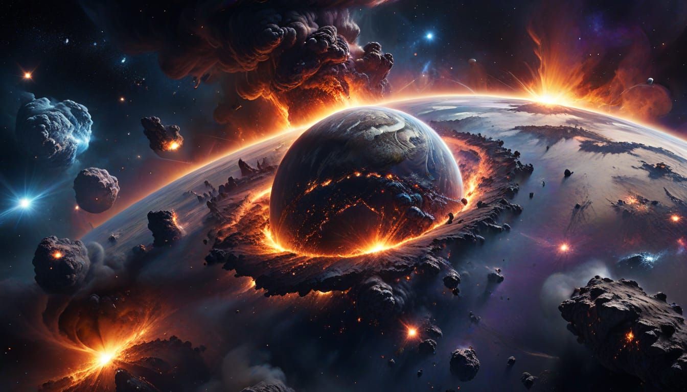 Burning Earth in Deep Space Amidst Cosmic Beauty