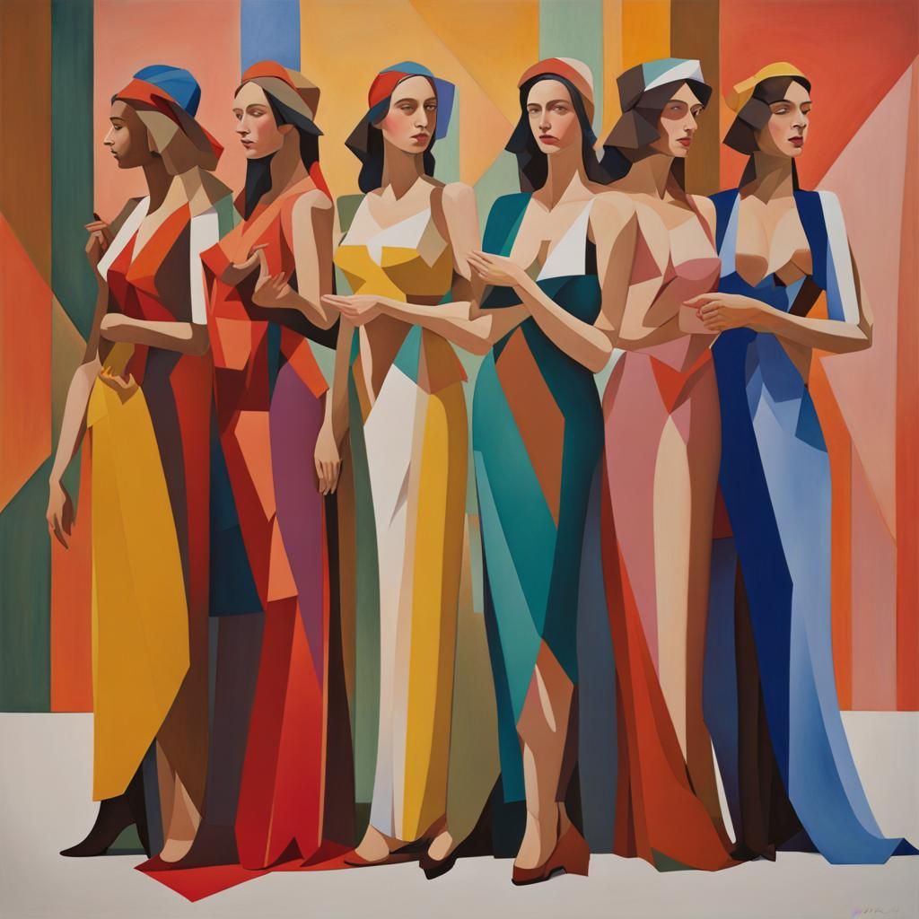 Vibrant Low Poly Painting of Women Together