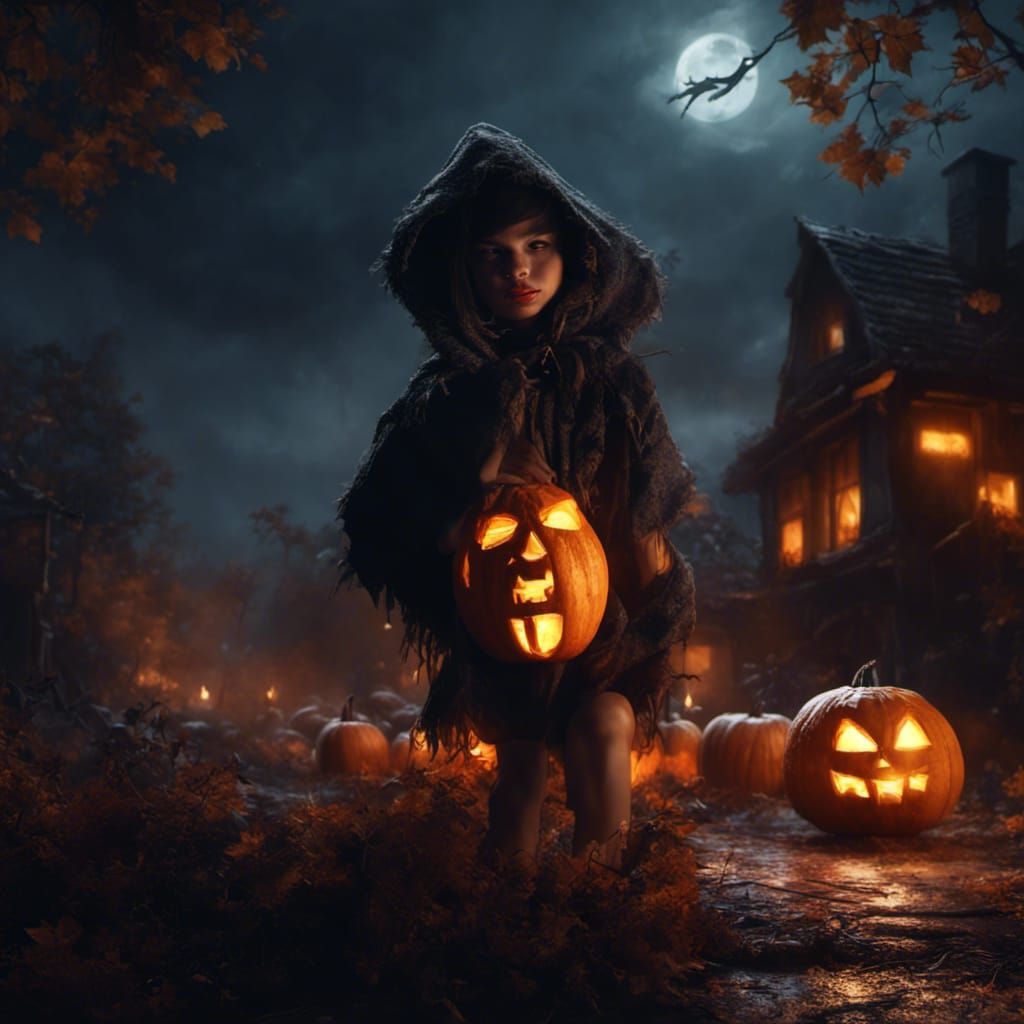 Hyperrealistic Jack-o'-Lantern Village Nightmare Portrait