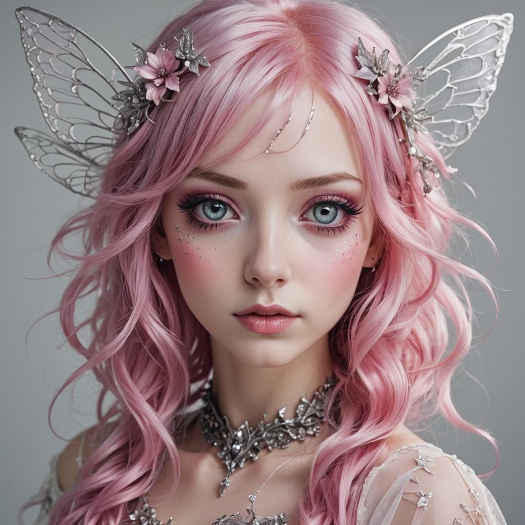 Synthography Fairy with Pink Hair and Silver Eyes