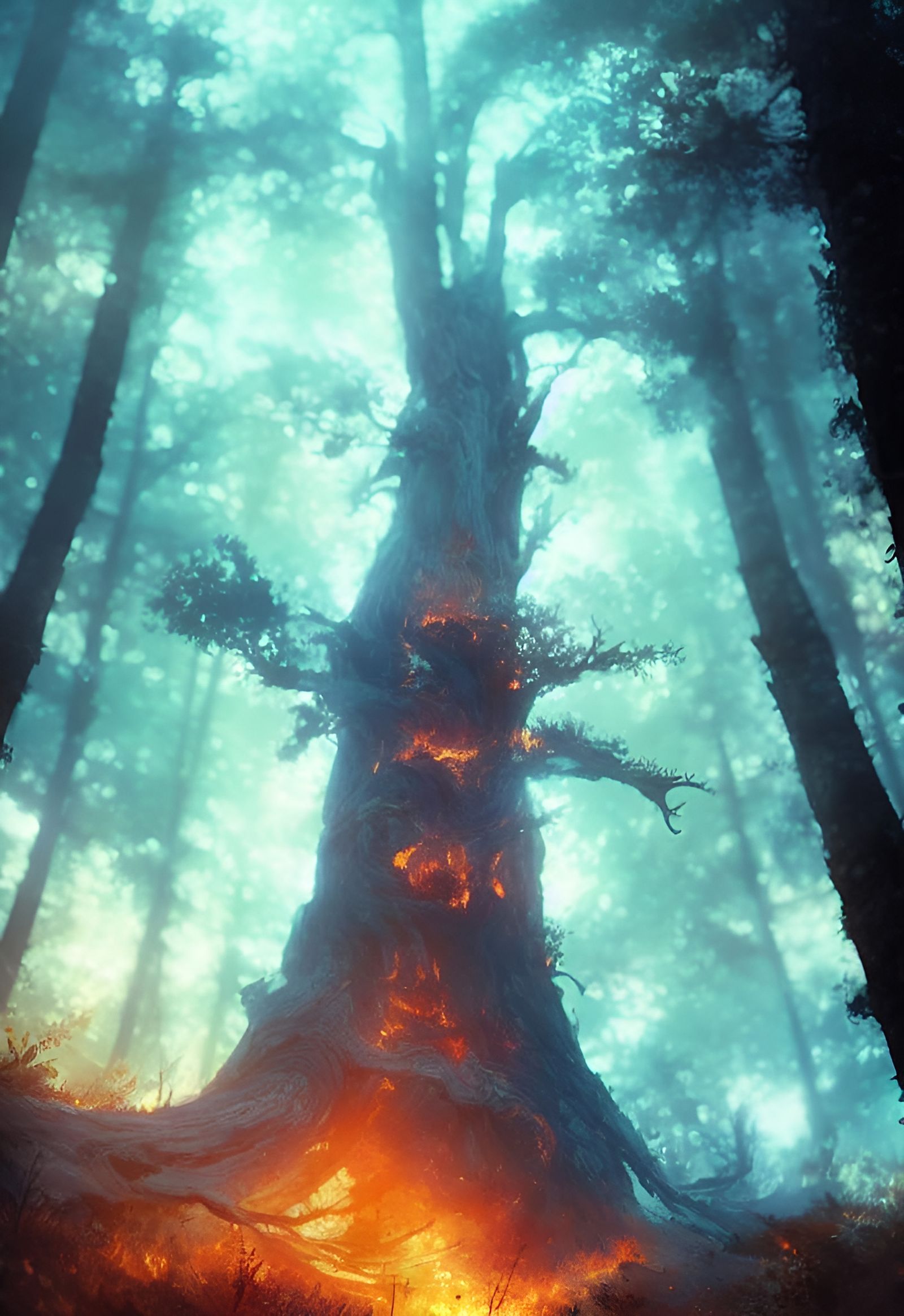 Epic Burning Forest at Night in Digital Illustration