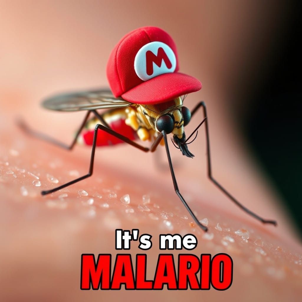 Surreal Mosquito Portrait in Red Cartoon Cap