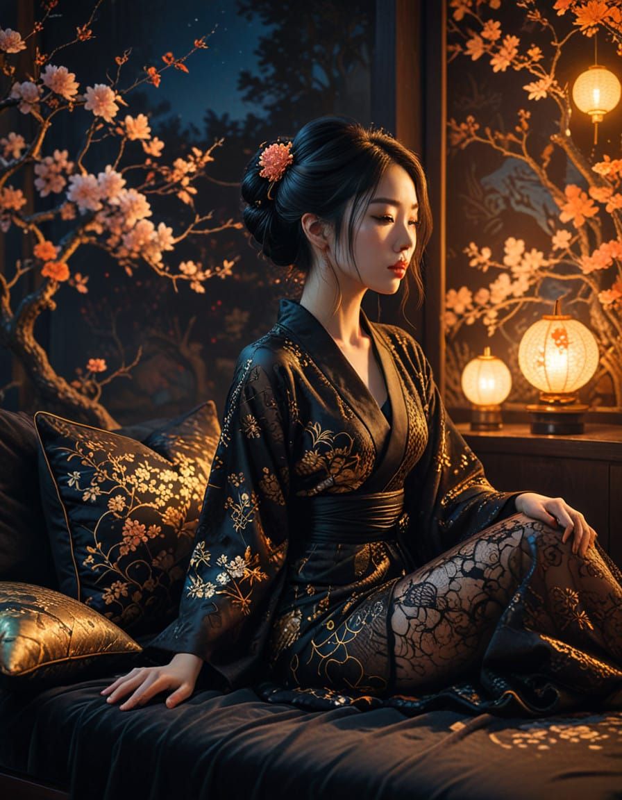 Sensual Neko Woman in Elegant Kimono