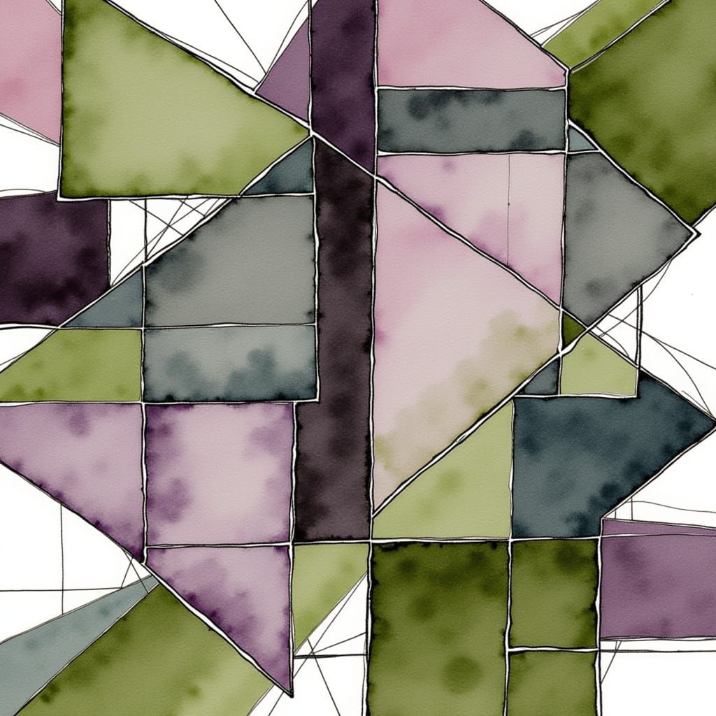 Abstract Watercolor Geometric Shapes with Swords and Anvils