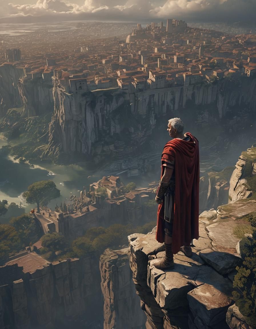 Julius Caesar Overlooking Ancient City, Art Deco Style