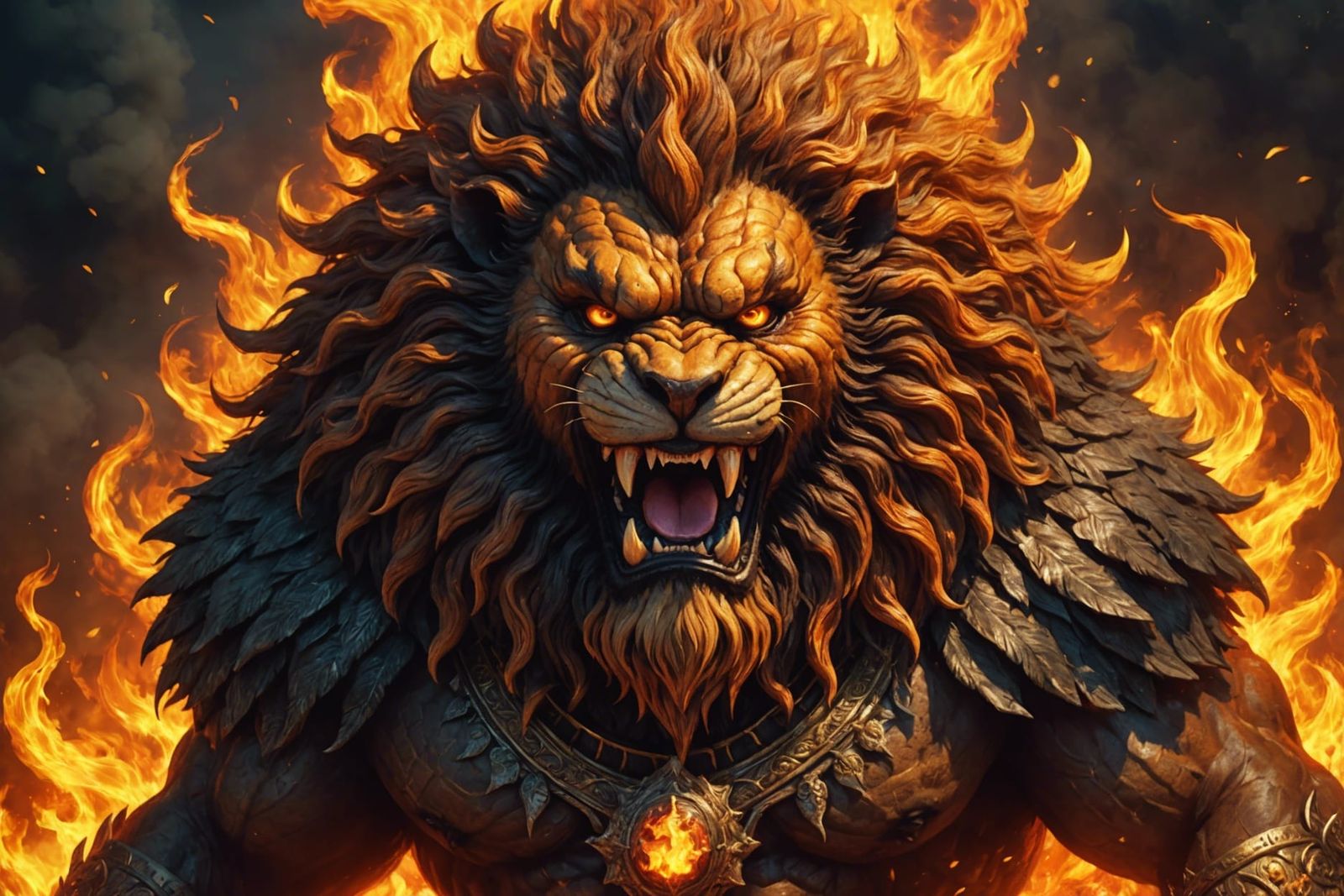 Fiery Portrait of Narasimha in Fantasy Art Style