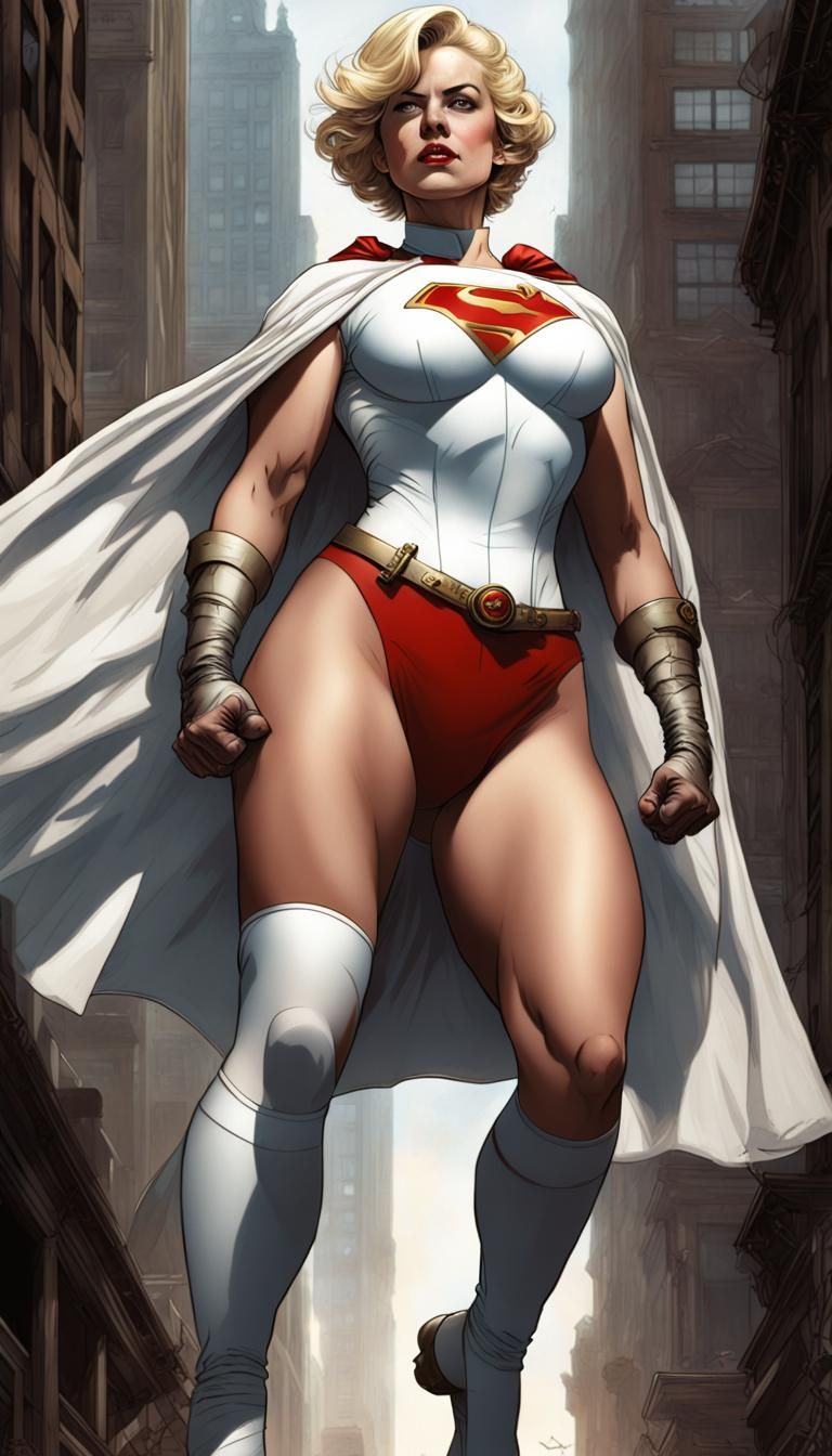 Power Girl Battles Villains in Rockwell Style