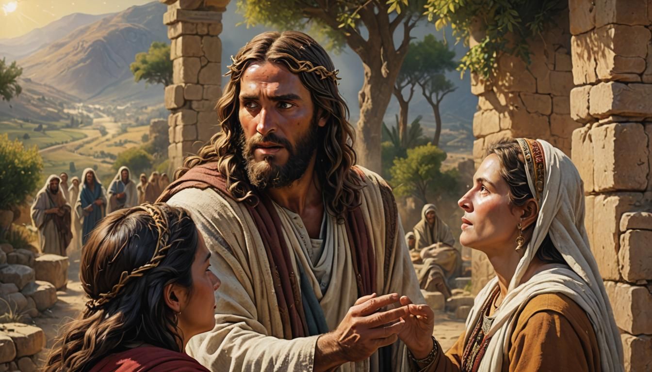 Jesus and Samaritan Woman: Hyperrealistic Biblical Scene