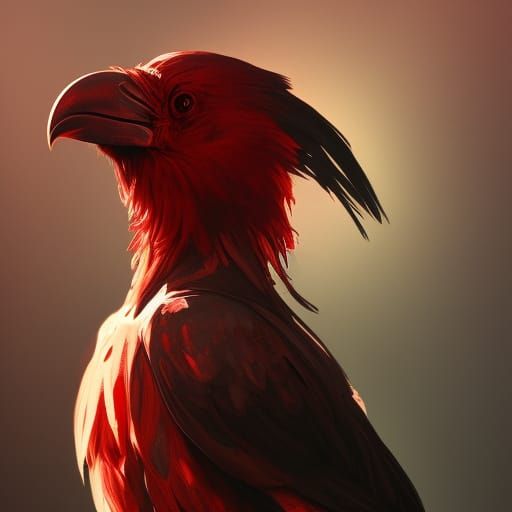 Hyperdetailed Portrait of a Red Raven in Art Nouveau Style