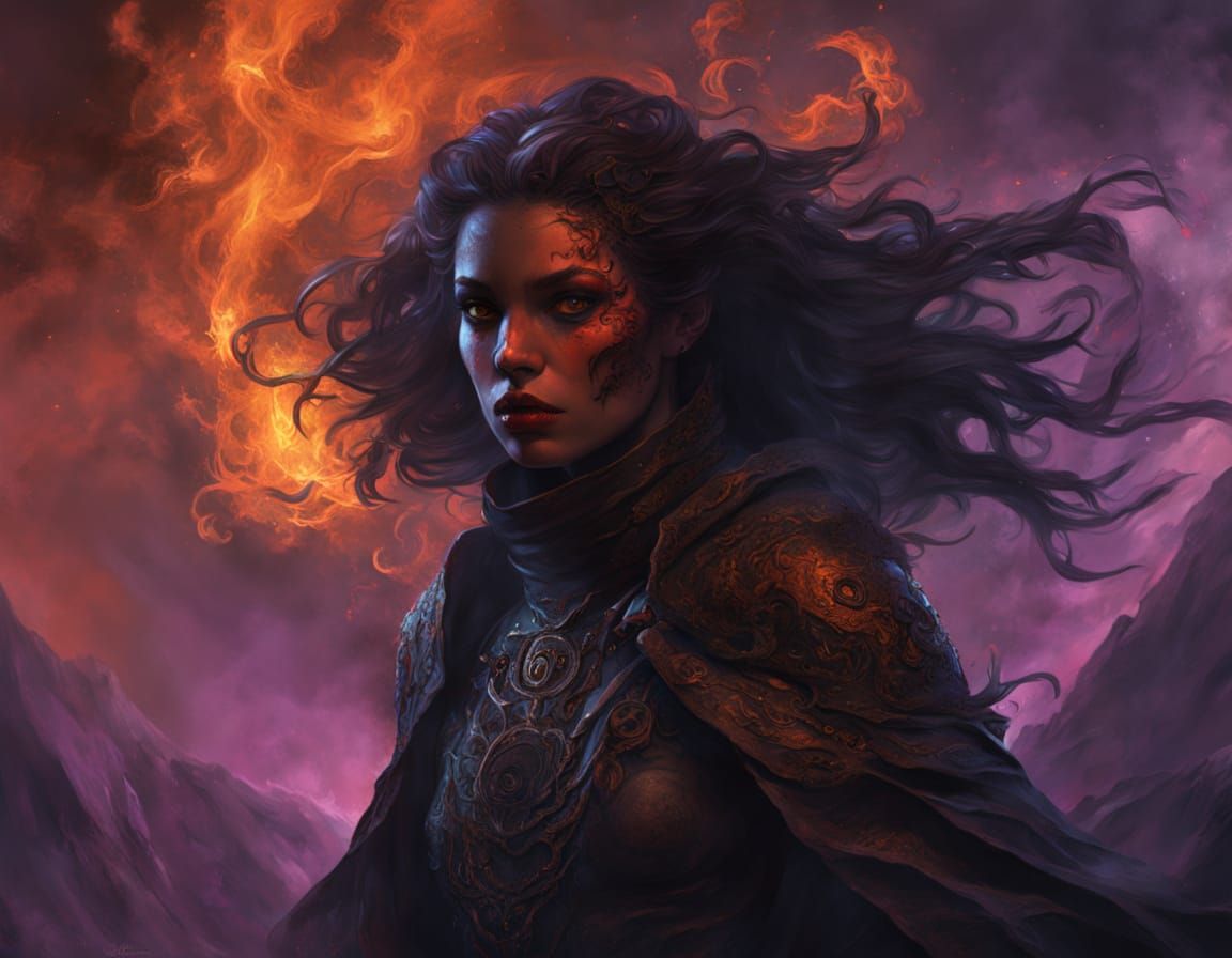 Brooding Sorceress Painting with Obsidian Brush