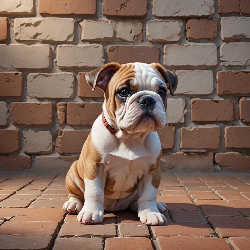 Brown and White Bulldog Puppy as 3D Digital Art