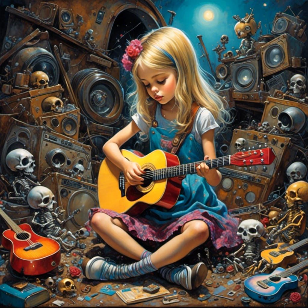 Girl Plays Guitar in Quirky Scrapyard