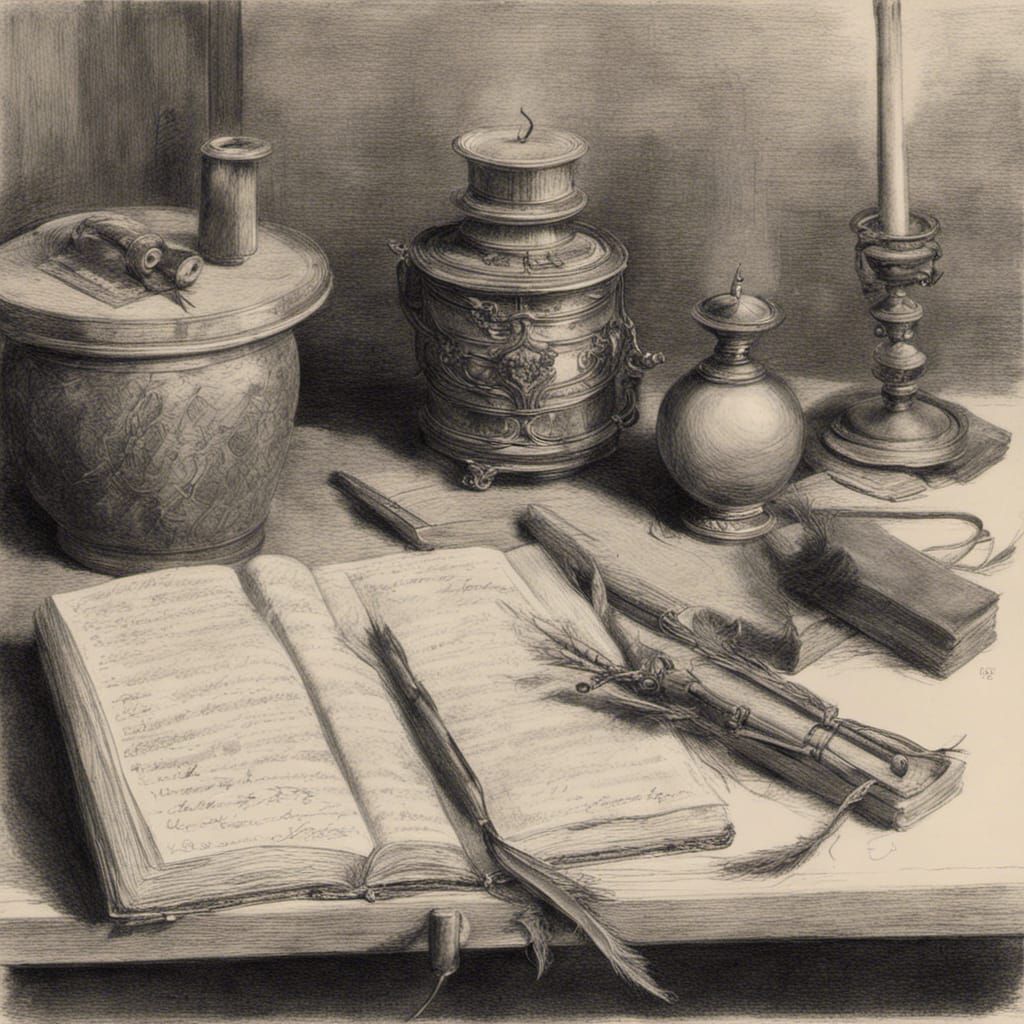 Pierre Larousse at Work: Hyperdetailed Charcoal Drawing