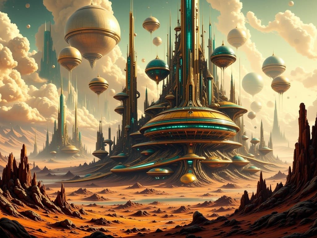 Sci-Fi Cityscape on Rusty Alien Planet