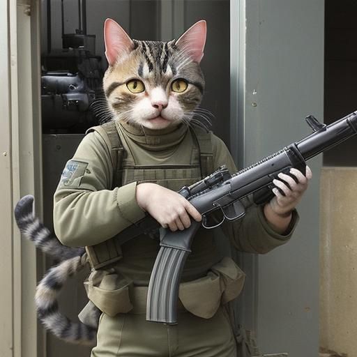 Cat with machine gun