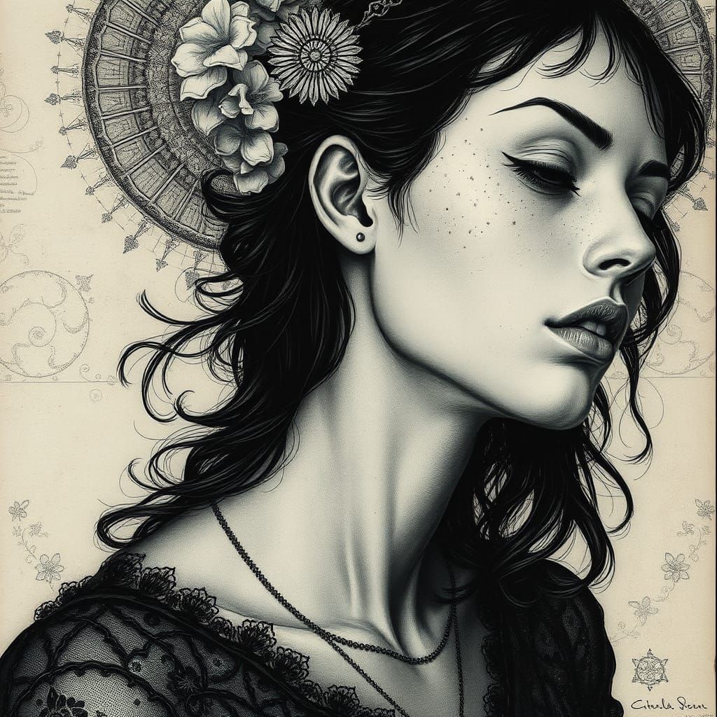 Sensual Portrait with Geometric and Mystic Elements